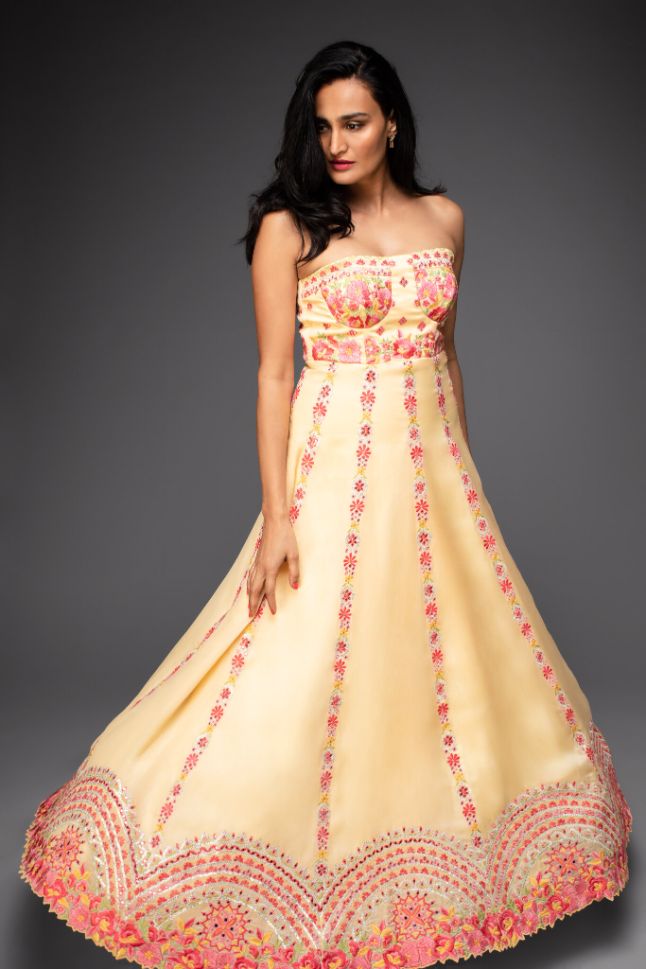 Pale Yellow Embroidered Maxi Dress - Buy