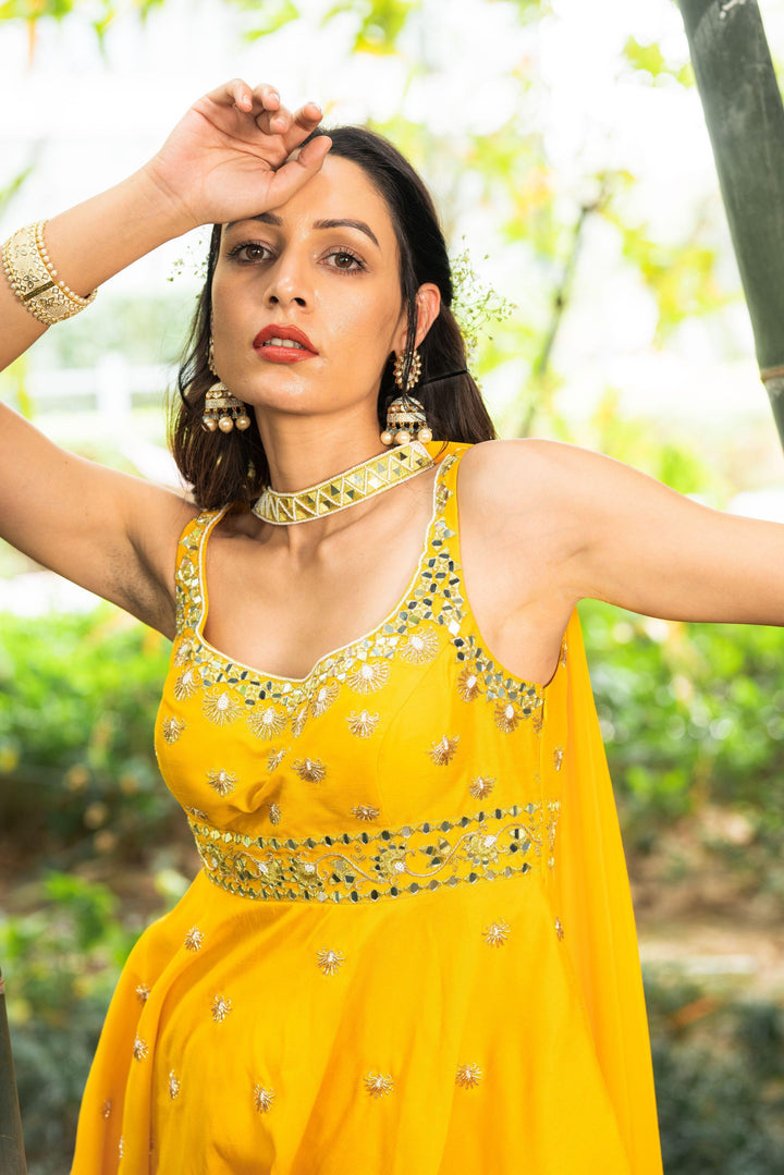 Bright Yellow Peplum Aabira Sharara Set for Rent - Glamourental