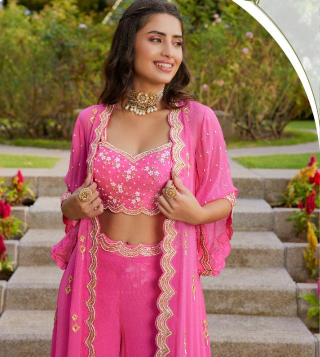 Elegant Pink colored Kurti Sharara set - Rent