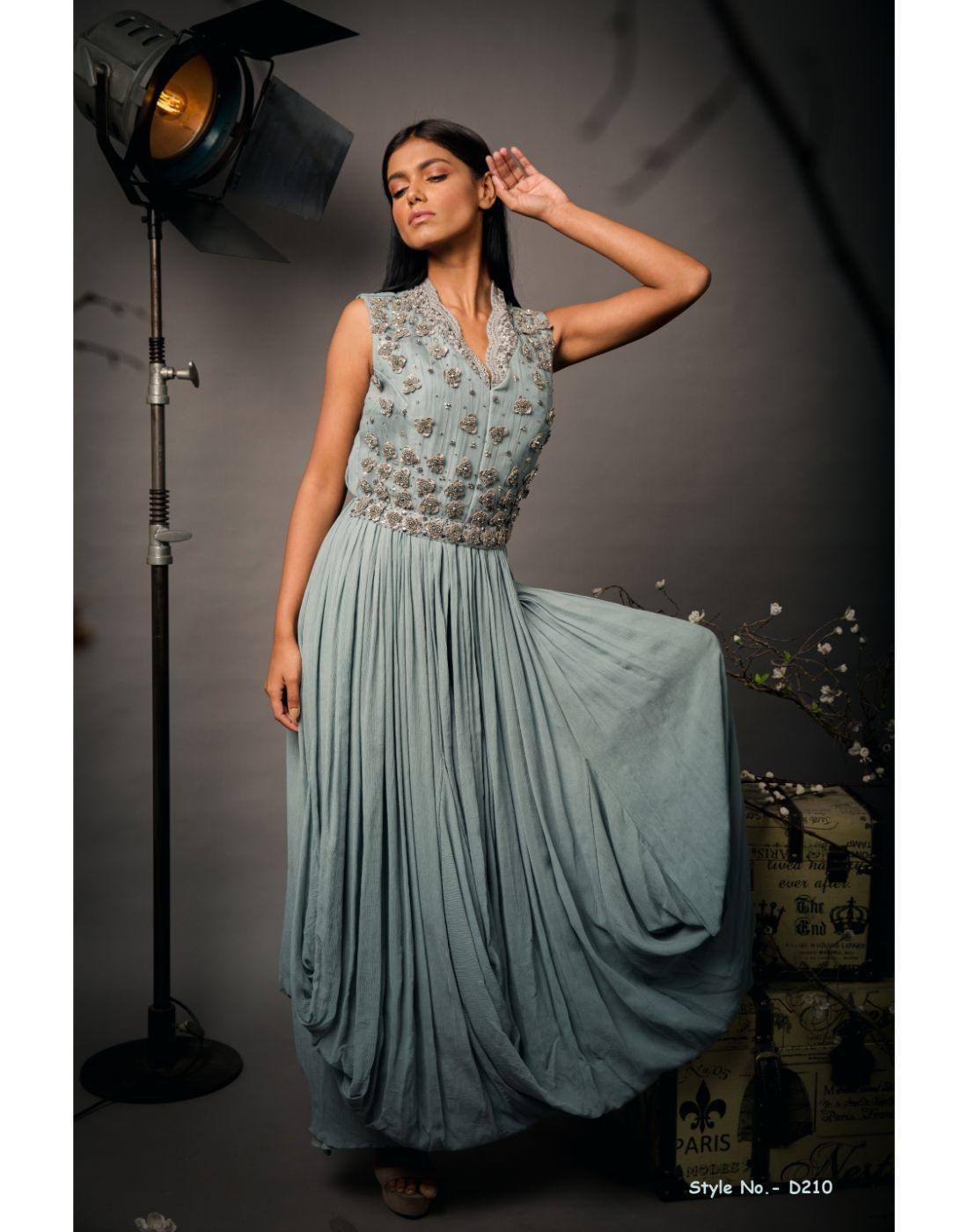 Cinderella Divine C32 Rose Gold Evening Dress|Tulle Skirt|Engagement| Indowestern – MarlasFashions.com