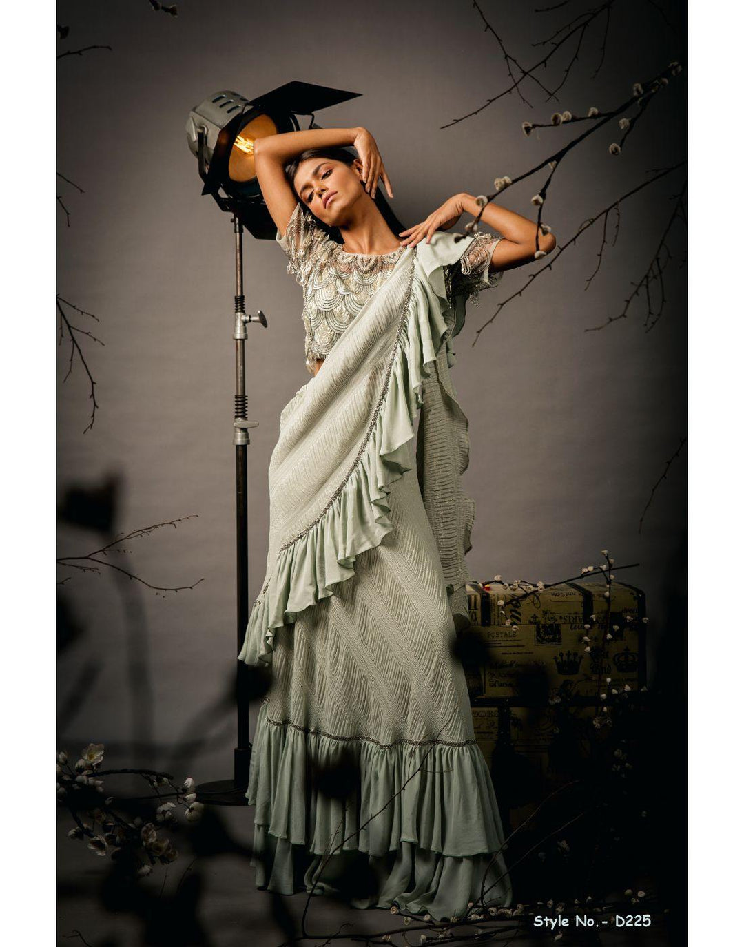 Rent Drape Saree Crush Fabric With Heavy Hand Work Blouse-Women-Glamourental