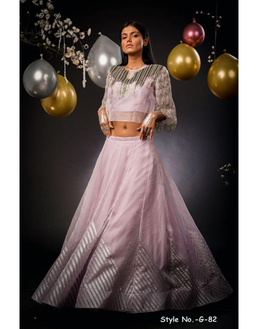 Rent Lavender Foil Ghagra With Heavy Hand Work Top-Women-Glamourental