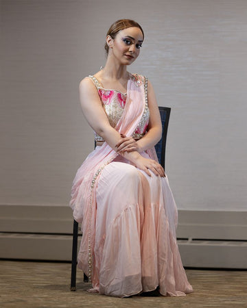 Pink Color Readymade Sharara Saree - Clearance