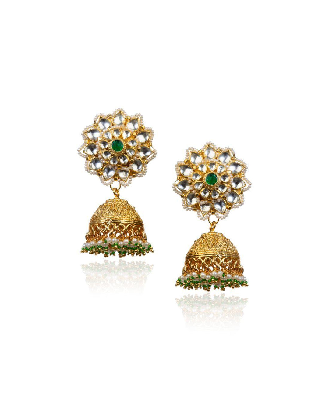 Arnara Indian Bollywood Gold Plated Green Pearl Kundan Choker Necklace Earrings Set Women Jewelry-Accessories-Glamourental