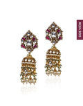 Pink And White Kundan Choker With Jhumki Earrings-Accessories-Glamourental