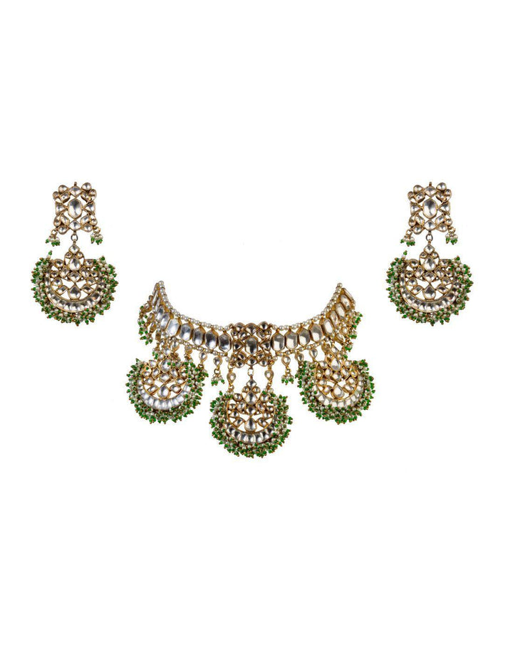 Gold Plated Green Beads Necklace Set-Accessories-Glamourental