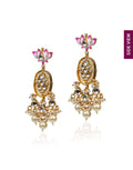 22k Gold Plated Lotus Pink And White Jadtar Pendant Set-Accessories-Glamourental