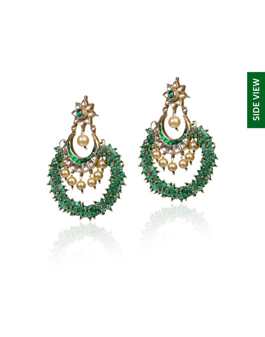 Chand Earrings With Light Green Beads-Accessories-Glamourental