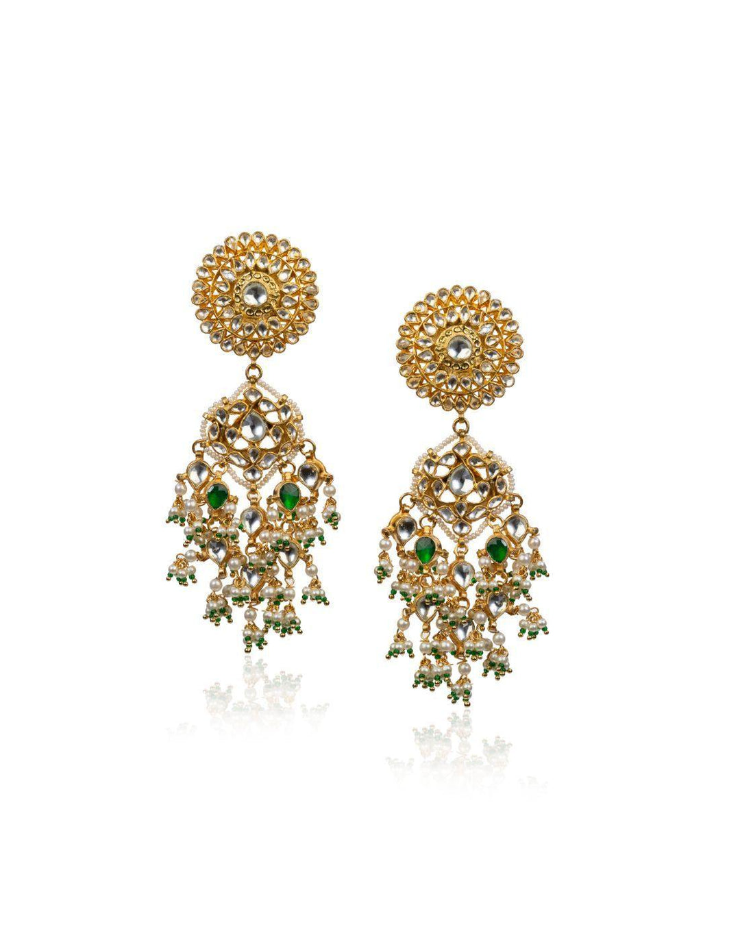 Flower Earrings With Green Stone-Accessories-Glamourental