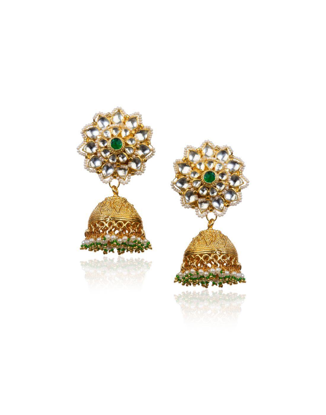 Gold Jhumkis With Pearl Jhumkis-Accessories-Glamourental