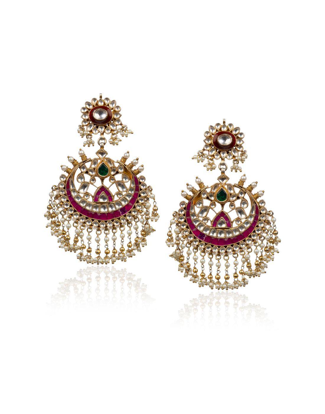 Brown And Red Meena Work Earrings-Accessories-Glamourental