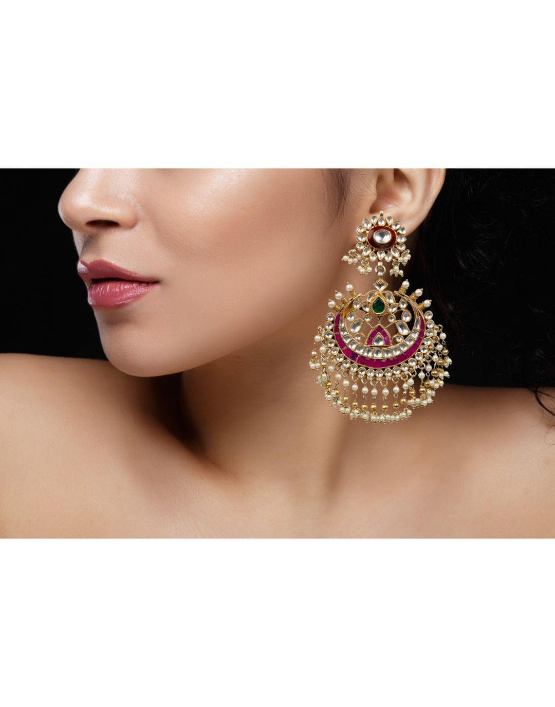 Brown And Red Meena Work Earrings-Accessories-Glamourental