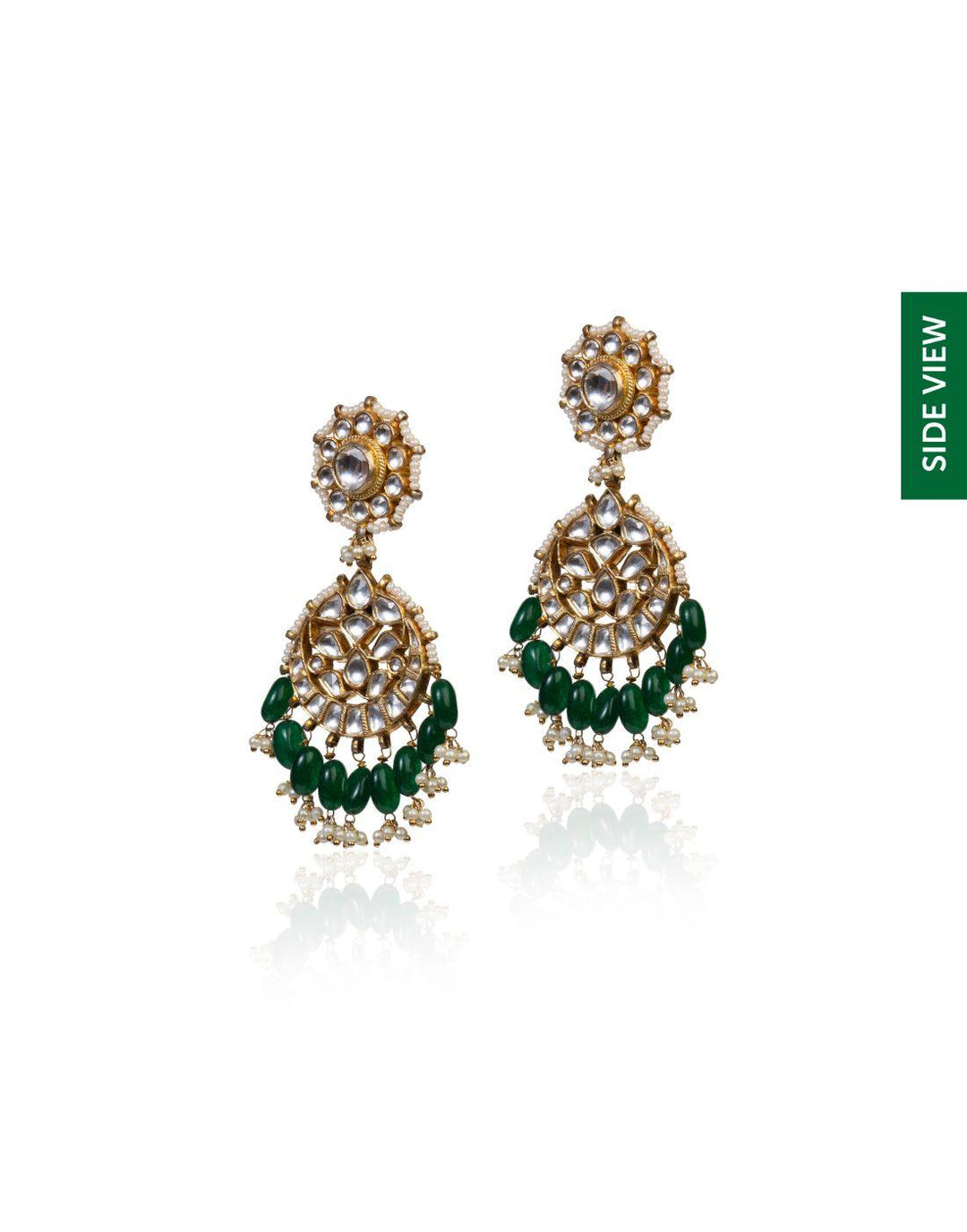 Drop Shape Earrings With Green Hangings-Accessories-Glamourental