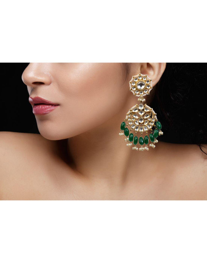 Drop Shape Earrings With Green Hangings-Accessories-Glamourental