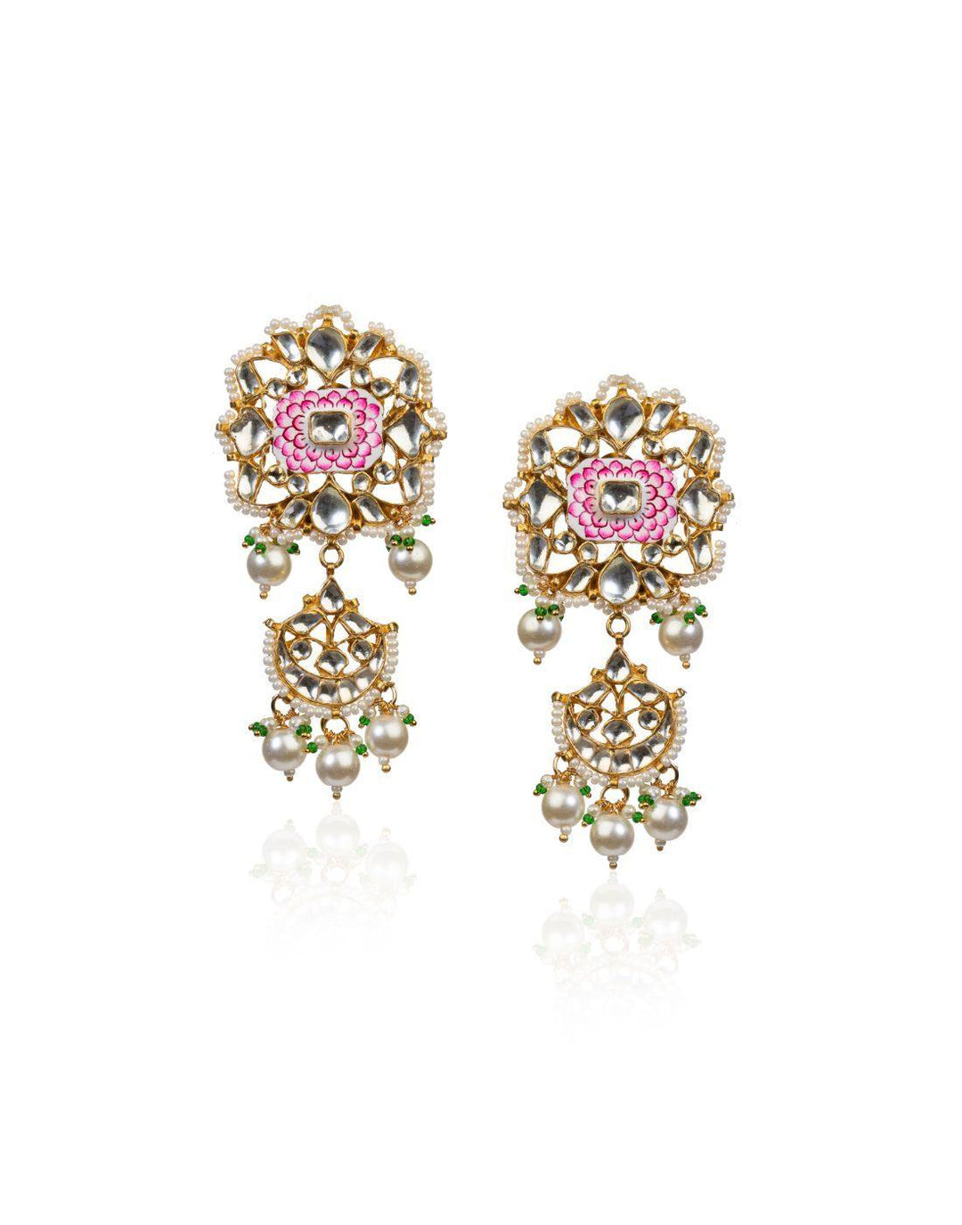 Pink And White Meena Work Earrings-Accessories-Glamourental