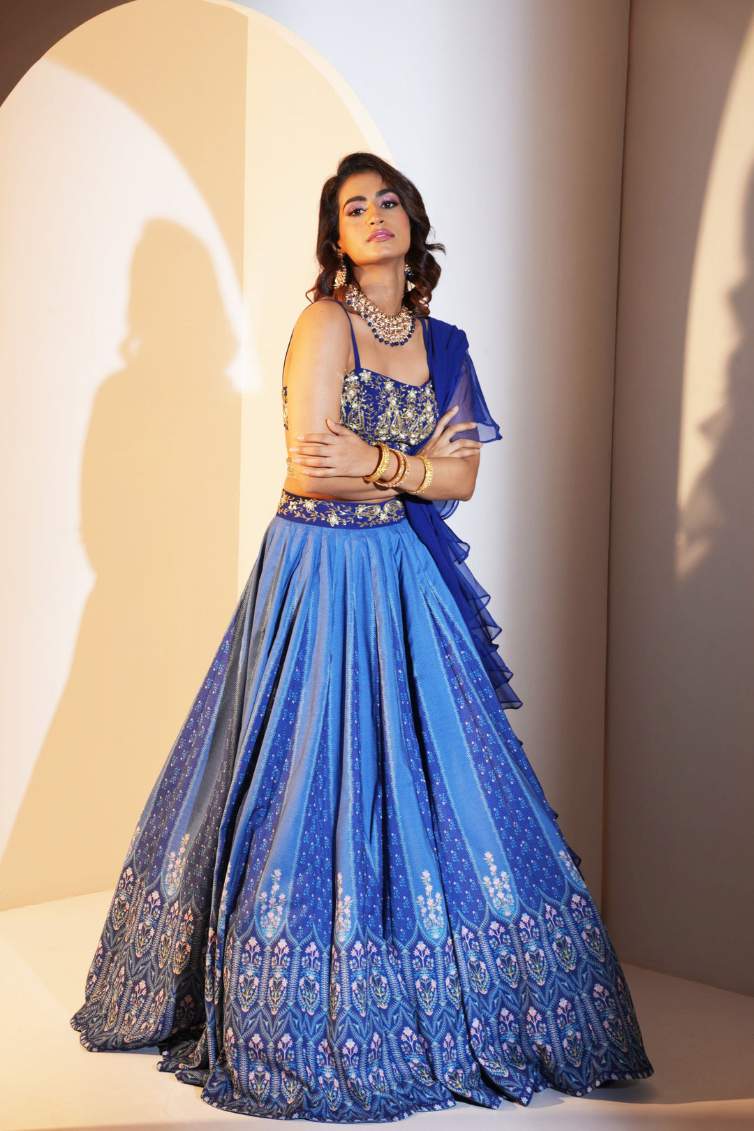Rashika Sharma's Blue embroidered Lehenga Set with belt - Rent
