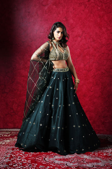 Rashika Sharma's Dark Green embroidered Lehenga Set - Rent