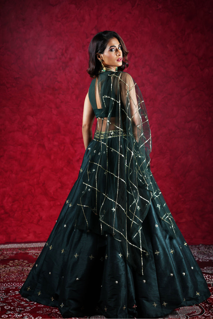 Rashika Sharma's Dark Green embroidered Lehenga Set - Rent