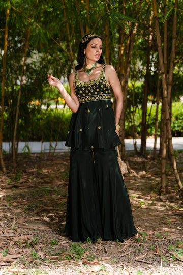 Designer Rashika's Green Aaisha Sharara Set - Rent