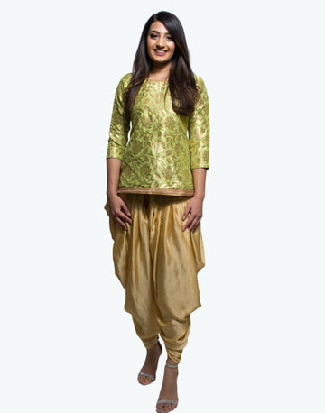 Rent Brocade Green Kurta With Dhoti Pant