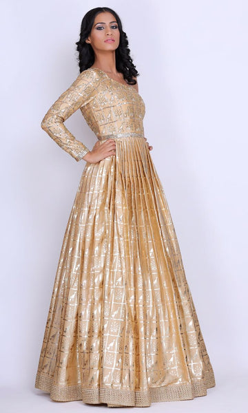 Rent Golden One Shoulder Anarkali