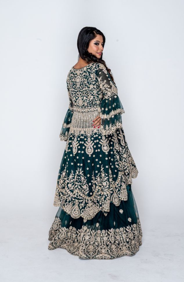 Olive Green Heavy Embroidered Sharara - Rent