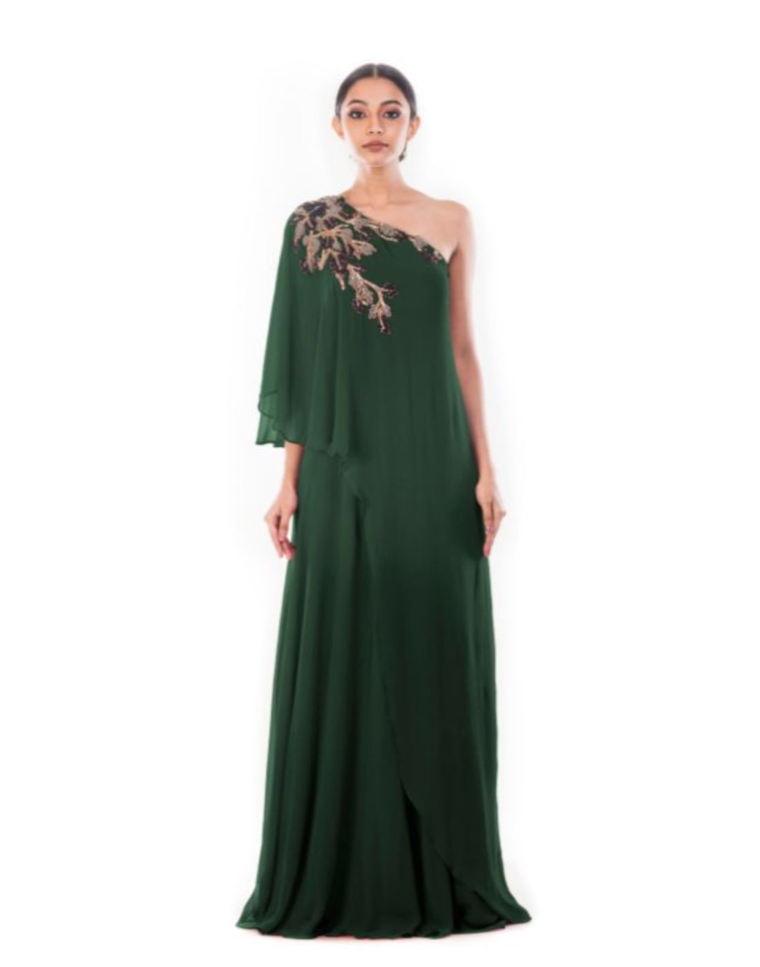 Rent Green drop Shoulder Cape Dress-Women-Glamourental