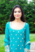Rent Green Embroidered Sharara-Women-Glamourental