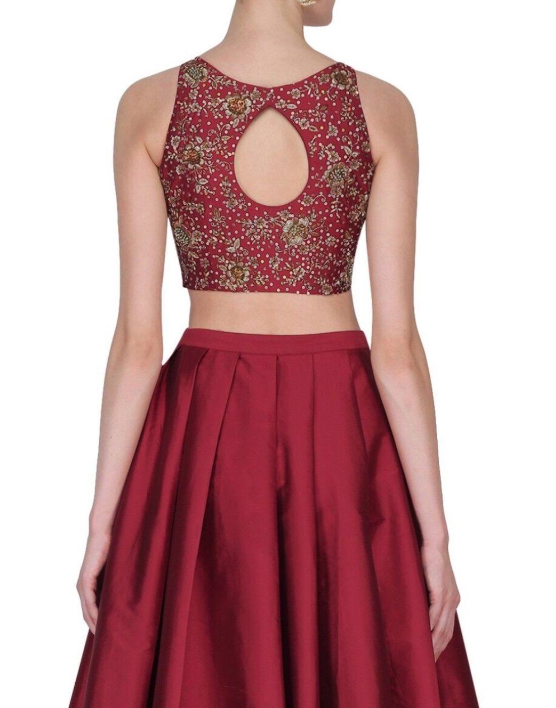 Rent Gorgeous Maroon Silk Embellished Top And Skirt