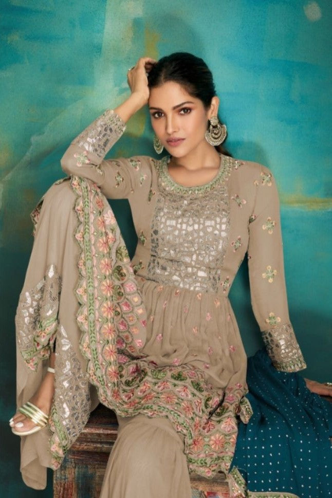 Georgette Embroidery Sharara - Rent