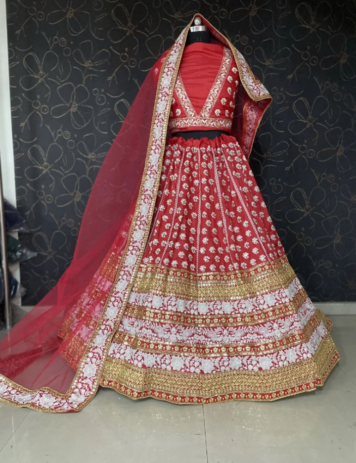 Stunning Red Color Hand embroidery bridal lehenga set - Rent