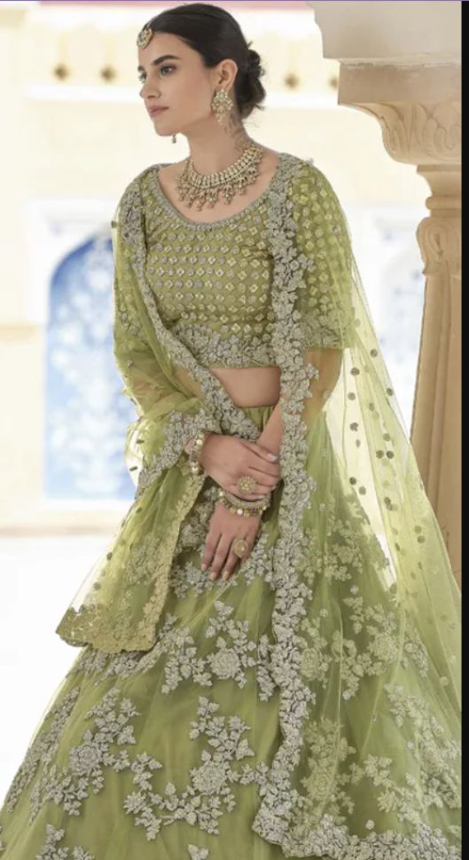 Olive Green Lehenga with golden hand work embroidery 😍 Follow me to  connect with genuine Lehenga sellers in Chandni Chowk Delhi😍 Shop… |  Instagram