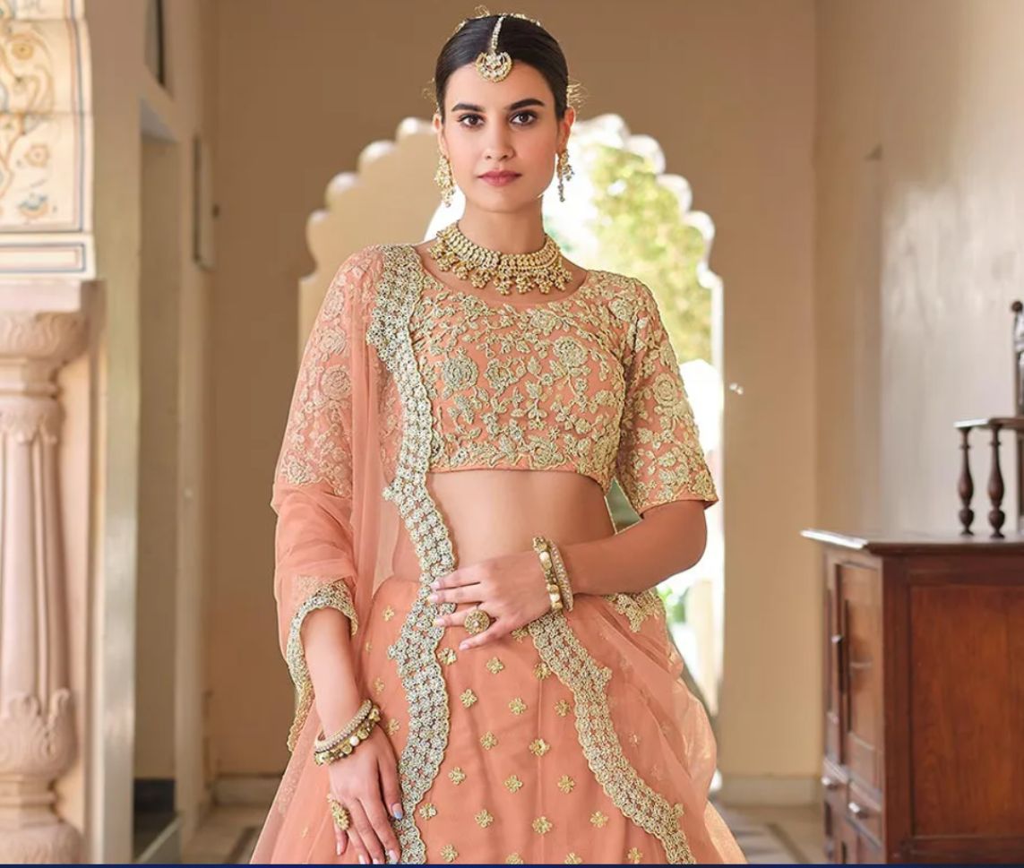 Peach Golden Embroidered Designer Anarkali Lehenga - Indian Heavy Anarkali  Lehenga Gowns Sharara Sarees Pakistani Dresses in USA/UK/Canada/UAE -  IndiaBoulevard