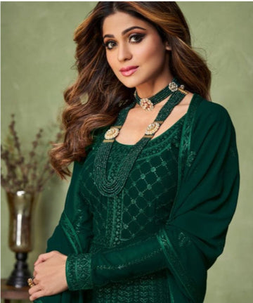 Dark Green Color Georgette Fabric Readymade Anarkali Suit - Rent