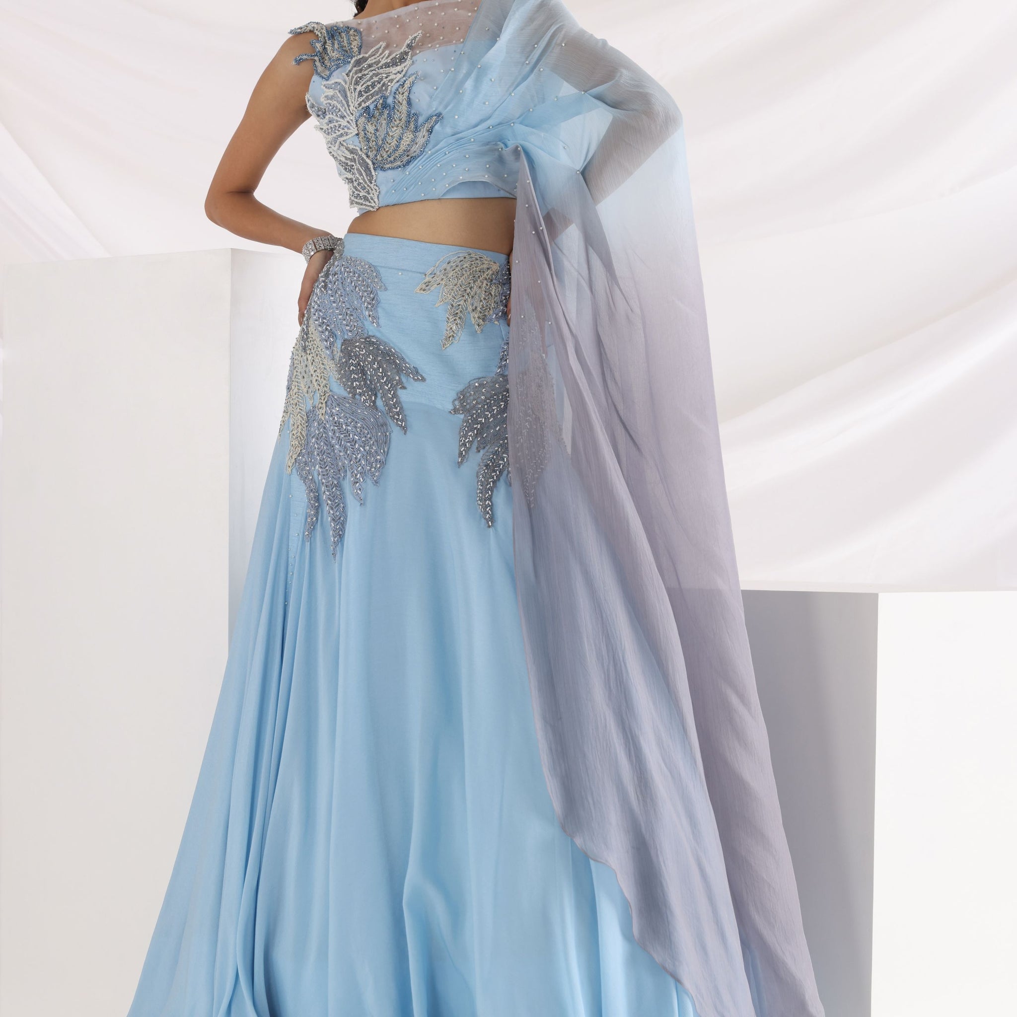 Smriti Apparel'S Light Blue Colored Dew Of The Sea Lehenga Set- Rent