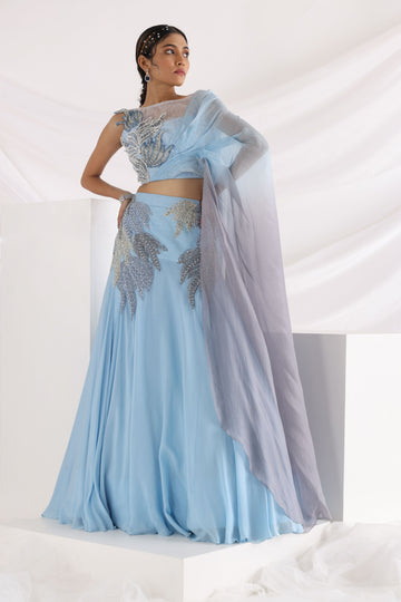 Smriti Apparel'S Light Blue Colored Dew Of The Sea Lehenga Set- Rent