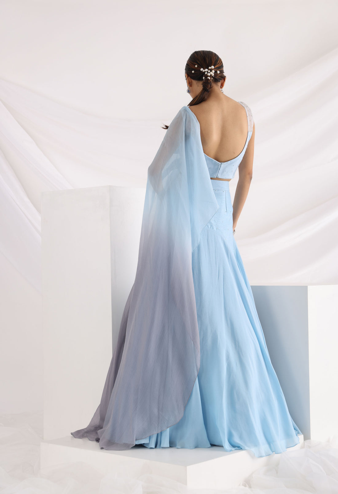 Smriti Apparel'S Light Blue Colored Dew Of The Sea Lehenga Set- Rent