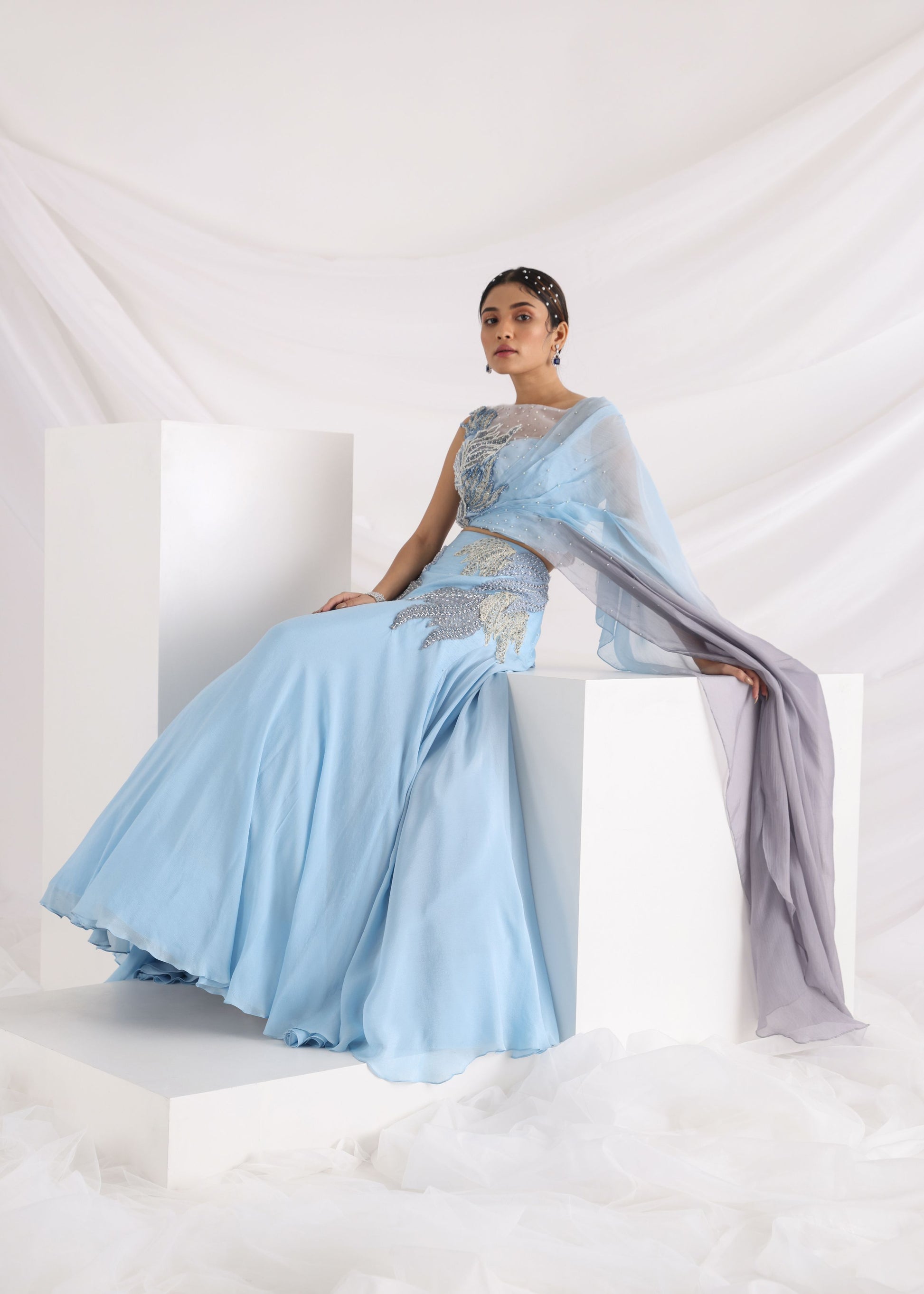 Smriti Apparel'S Light Blue Colored Dew Of The Sea Lehenga Set- Rent_2