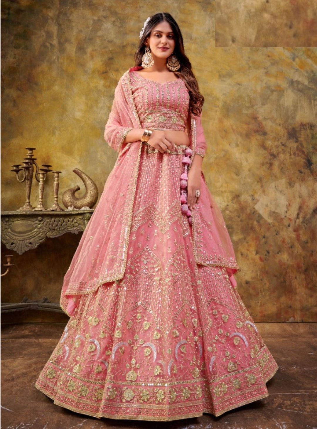 Pink maharani embroidery lehenga set -buy