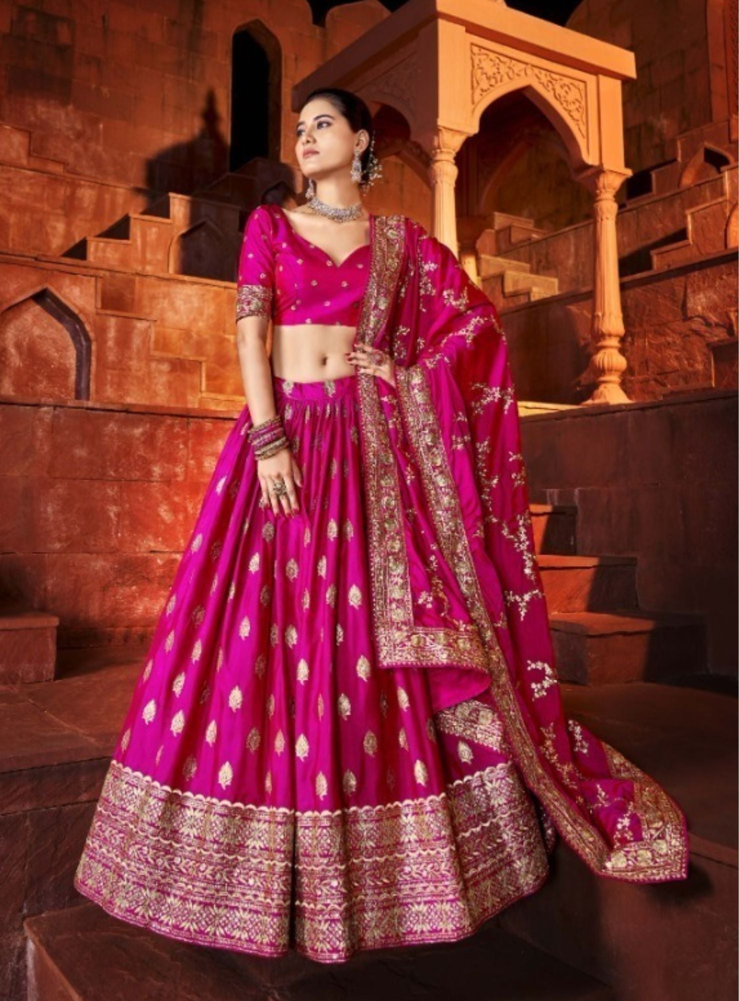 Pink and gold Silk lehenga - Rent