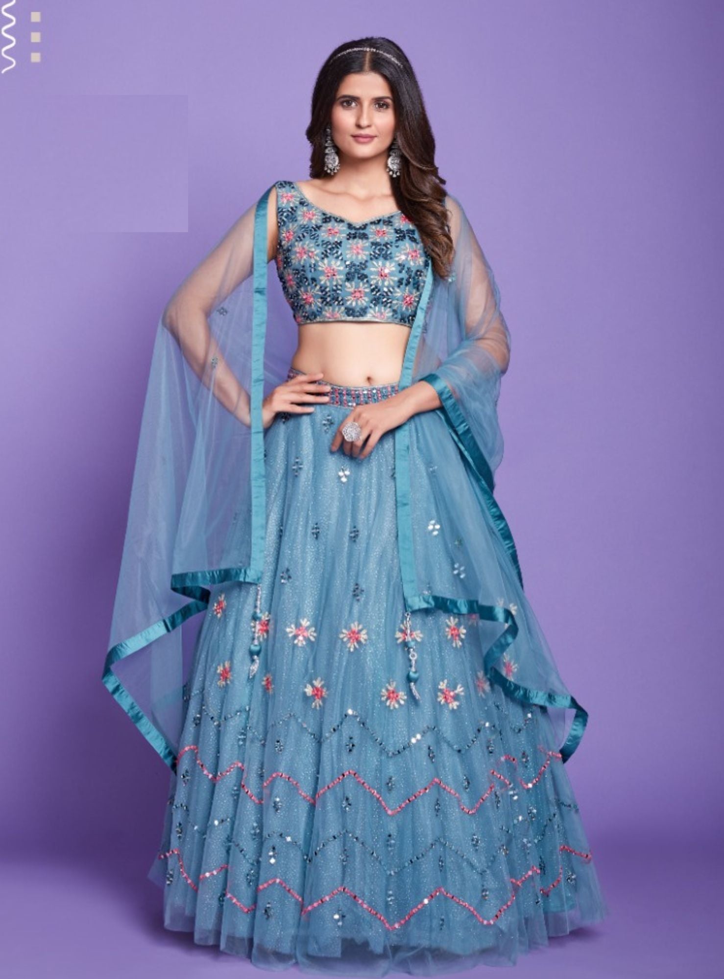 Blue Pink Embroidery Lehenga Set | Raw silk lehenga, Raw silk fabric,  Designer dresses couture