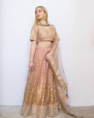 English Pink colored classy Silk Lehenga Set - Rent