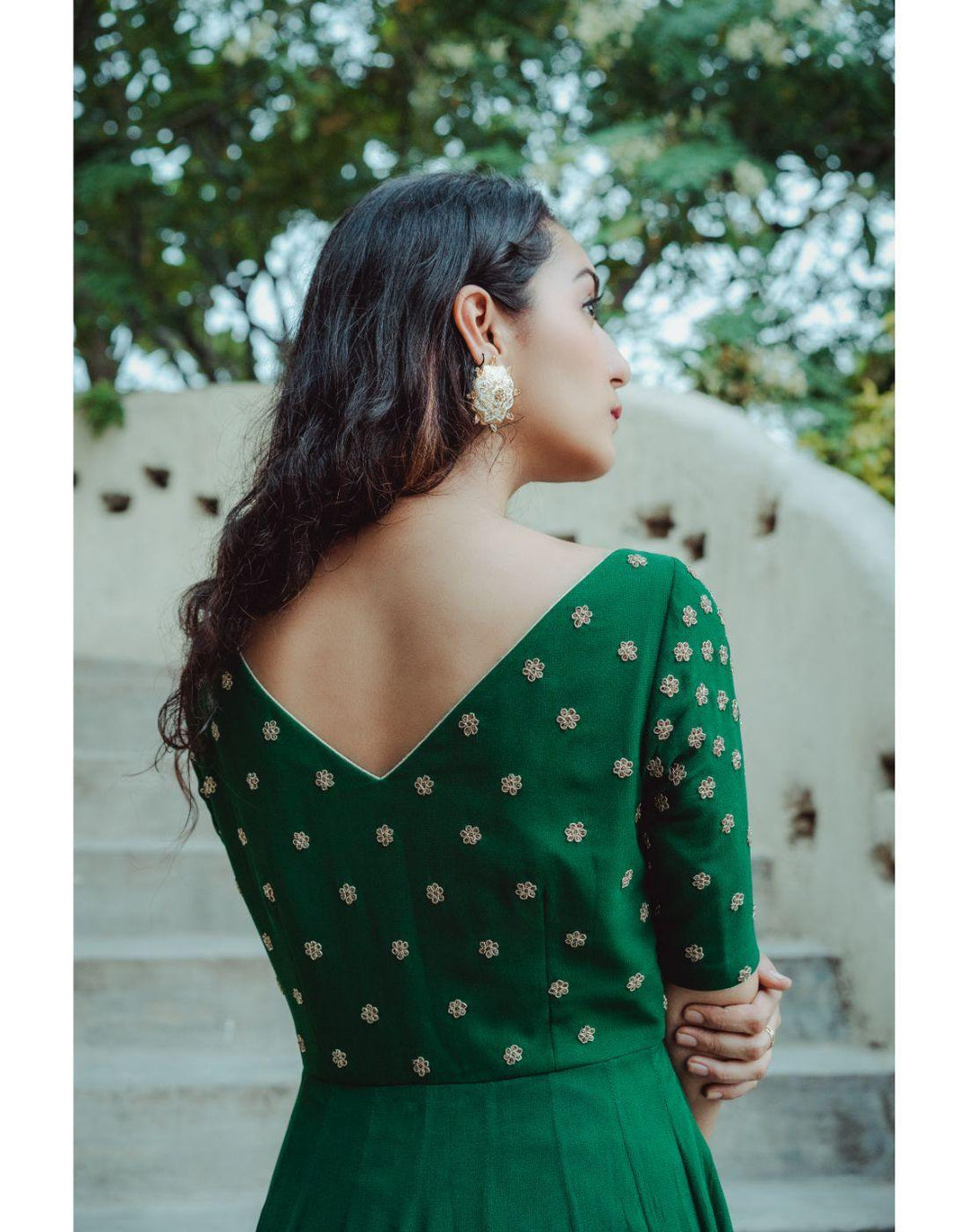 Rent Green Georgette Hand Embroidered Gown-Women-Glamourental