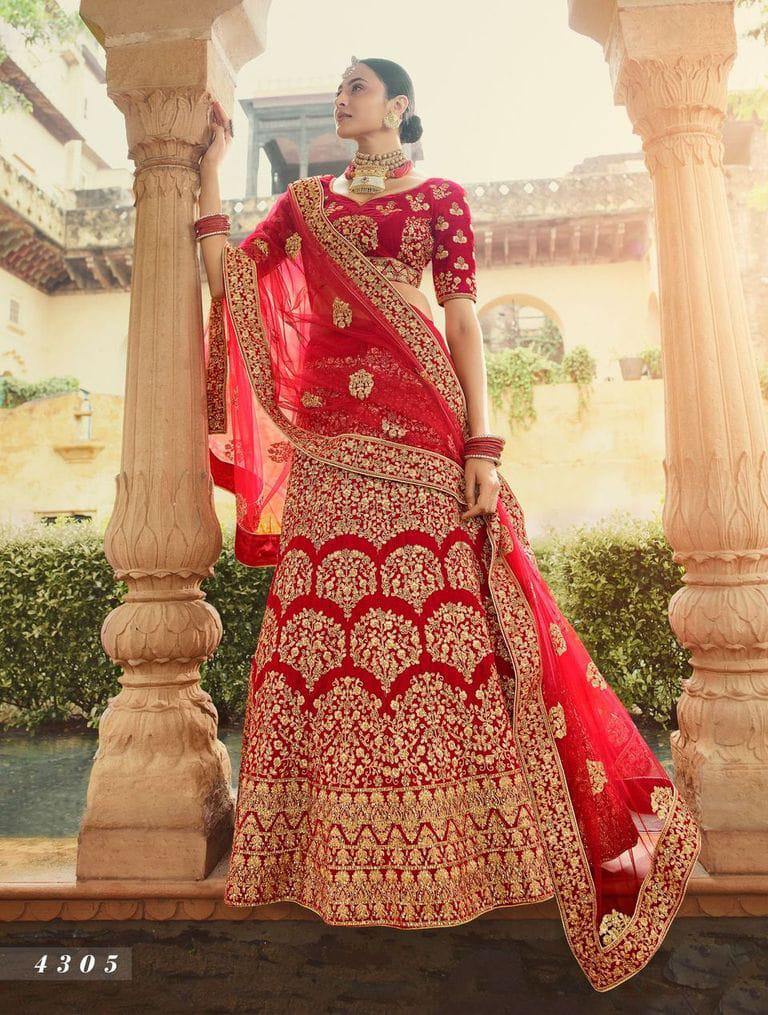 Heavy Embroidered Red Bridal Lehenga Choli With Dupatta - Glamourental