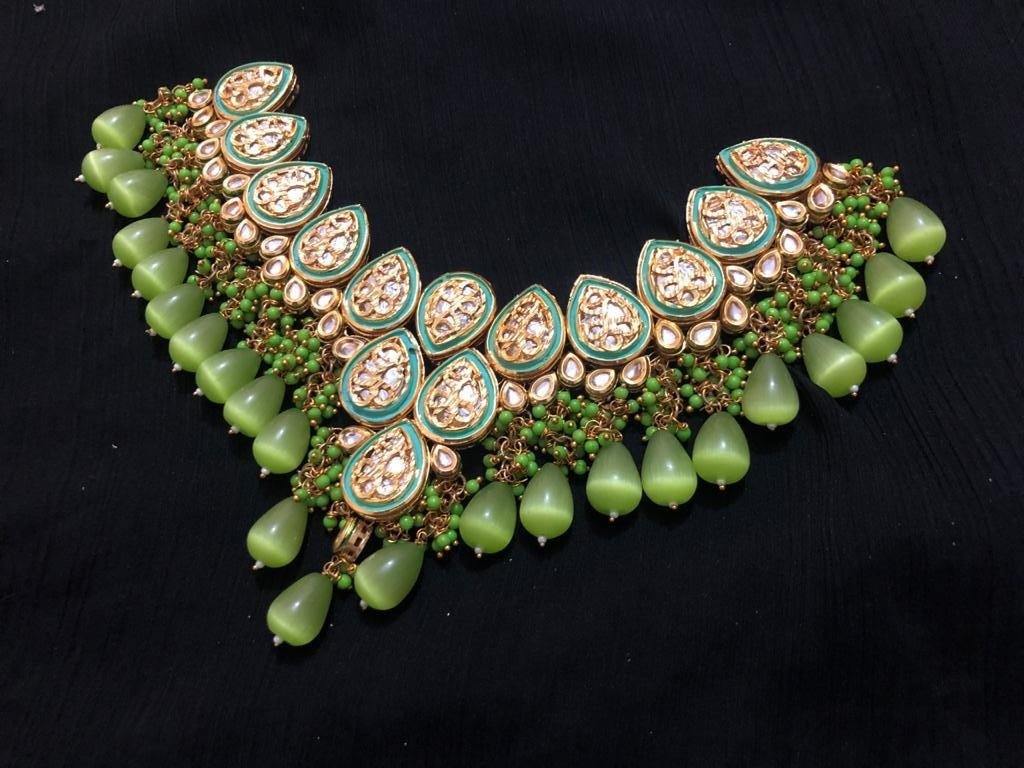 Green Kundan Traditional Necklace - Glamourental