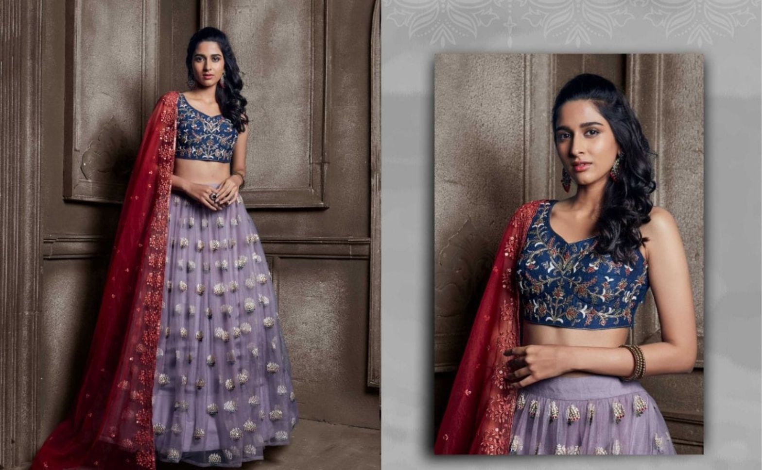 Purple Lehenga Set In Georgette With Mirror And Thread Embroidery