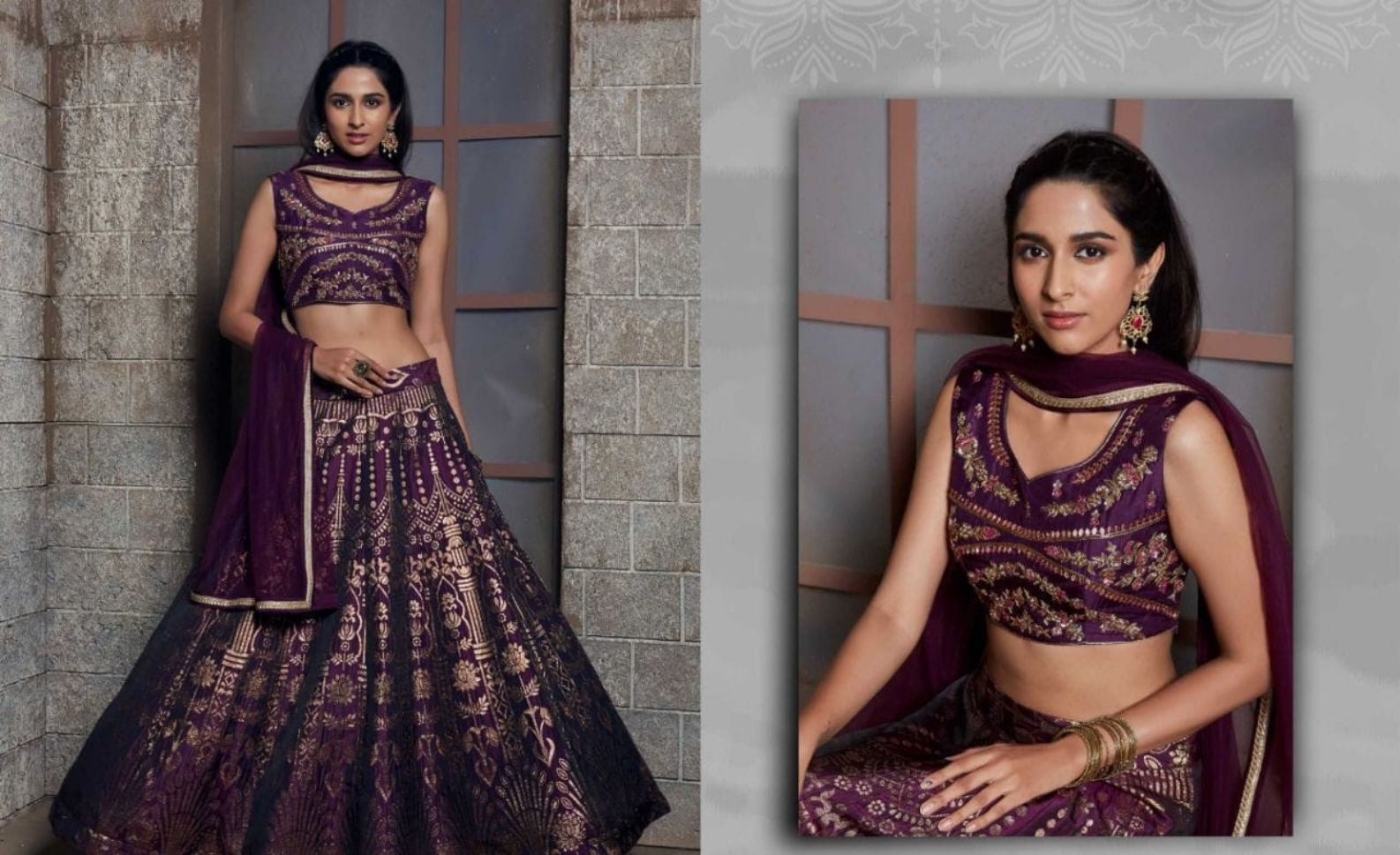 Buy Wine Woven SemiStitched Lehenga with Blouse and Dupatta - Inddus.in.