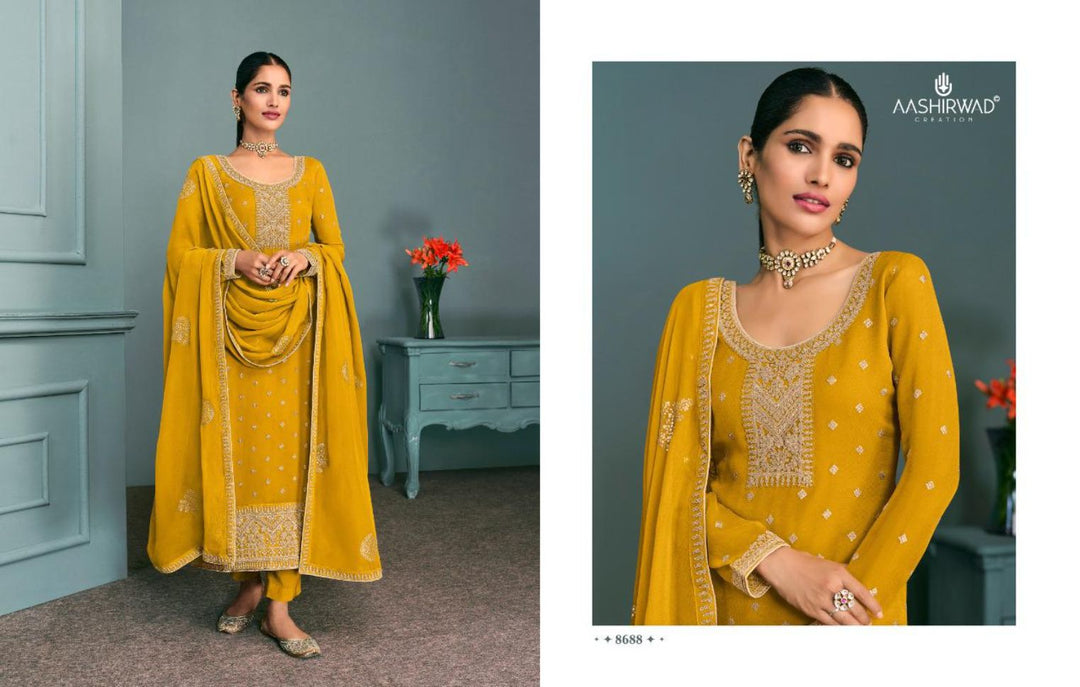 Yellow Color Embroidered Georgette Partywear Anarkali Dress - Rent