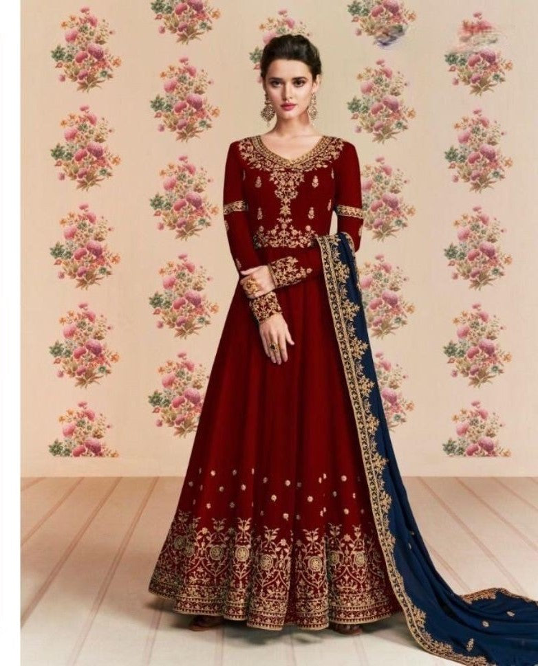 Embroidered Faux Georgette Anarkali- Rent