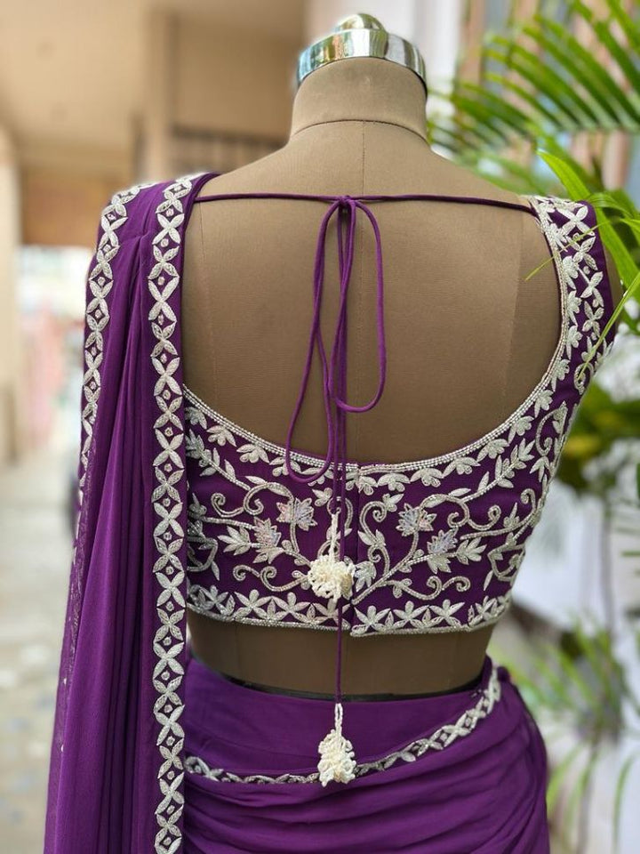 Designer Anamika's Stunning Purple Color Heavy Embroidered blouse Georgette Lehenga - Rent